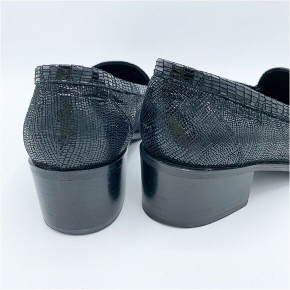 Stuart Weitzman Black Lizard Print Beaded Tassel Chunky Heeled Loafer Sz 8 - Picture 5 of 12